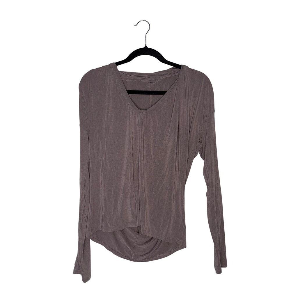 Lululemon V-Neck Long Sleeve Women Size 4 Brown Excellent Tulip Back Activewear